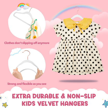 HOUSE DAY Premium Kids Velvet Hangers (Pack of 60) with Gold Hooks, Space Saving Ultra Thin,Non Slip Hangers for Children's Skirt Dress Pants,Clothes