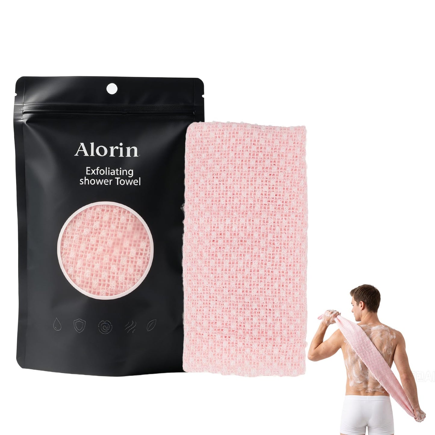 Exfoliating Shower Towel - Deep Exfoliating Towel, Back Scrub Gentle on Sensitive Skin, 3D Weaving   Technique Shower Towel Machine Washable
