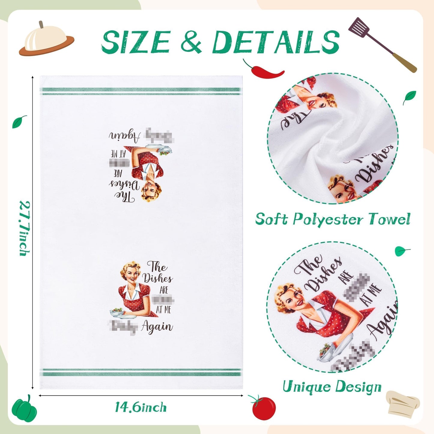 R HORSE 5Pcs Kitchen Dish Towel Funny Joked Themed Kitchen Dishcloth Absorbent Retro Sassy Lady Cleaning Dishcloth Bar Hilarious Hand Towel Gift for