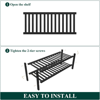 smiry Shoe Rack, 2 Tier Bamboo Shoe Organizer, Stackable Free Standing Wooden Shoe Storage Shelf for Entryway, Front Door Entrance, Black