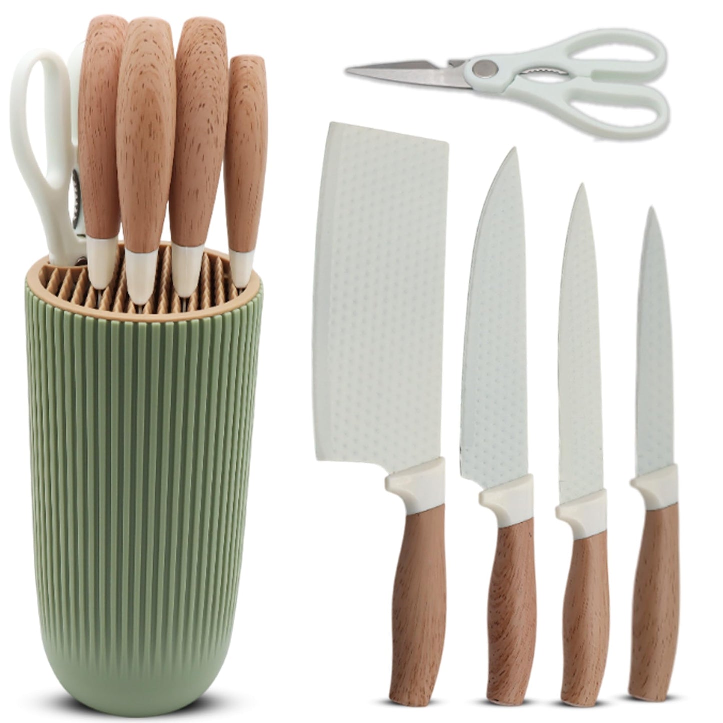 Home Vista 6-Piece Knife Set/Comes with Freestanding Storage Block/Sharp Stainless Steel Kitchen Knives/Scissors/Non-Stick Ideal for Chopping, Slicing