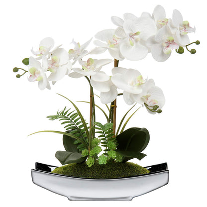 Briful 15" Artificial Phalaenopsis Flowers Arrangement Artificial Orchid Bonsai in Silver Pot Fake Flowers Silk Orchid Flower for Table Centerpieces
