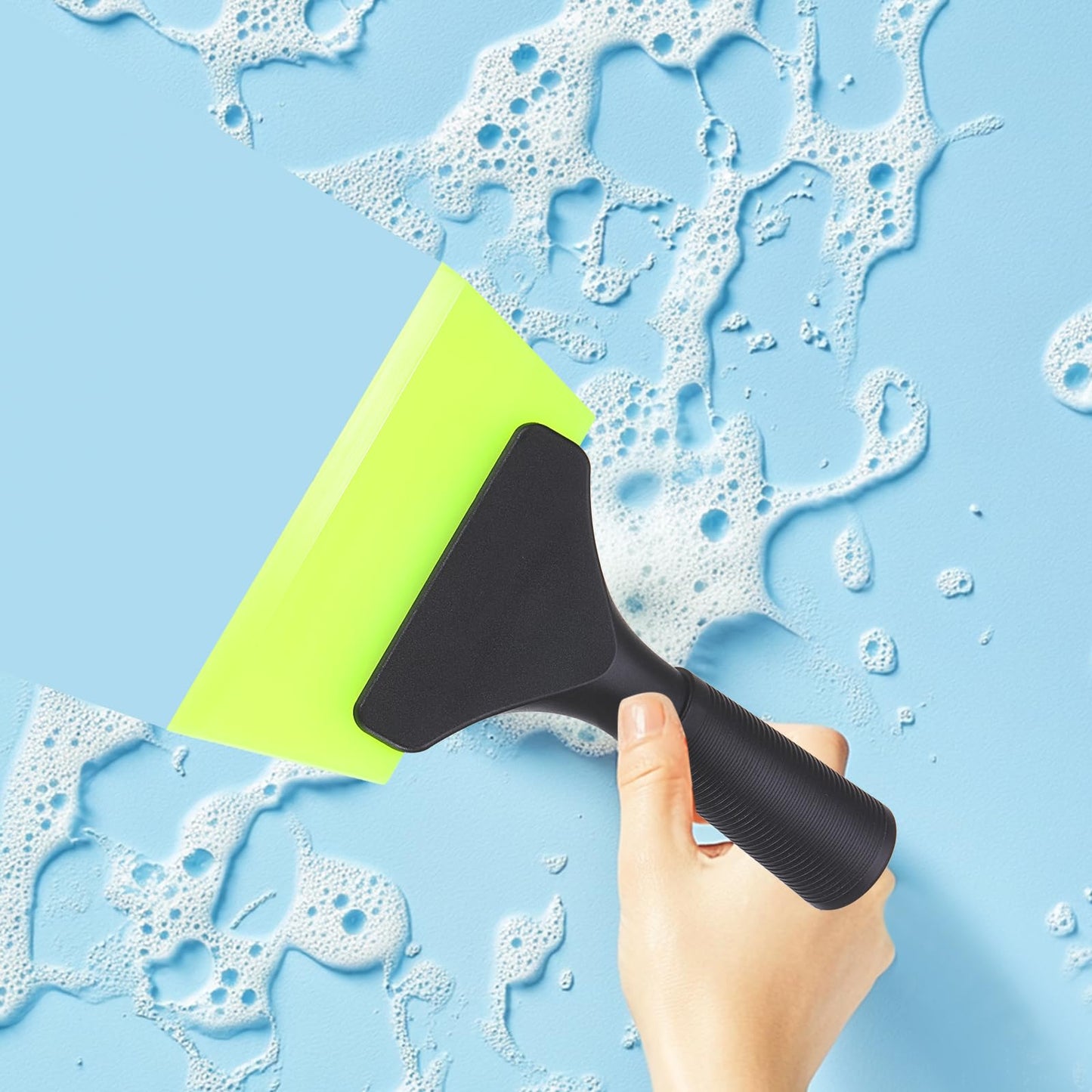 sourcing map 6 Inch Shower Squeegee for Glass Doors, All-Purpose Bath Squeegee with Handle for Bathroom Window Mirror Car Glass, Black/Blue