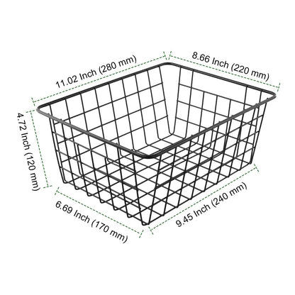 PINGEUI 2 Pack Metal Wire Storage Baskets, 28x22x12cm Black Wire Basket Freezer Storage Organizer Pantry with Handles for Kitchen Cabinet, Pantry