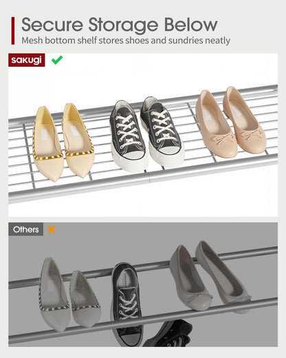 Sakugi Heavy-Duty Clothing Rack Wide Rod & Mesh Shelf, 116x43x150cm, Silver