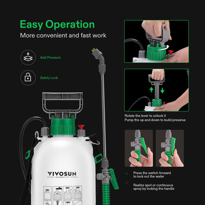 VIVOSUN 1.3 Gallon Pump Pressure Sprayer, 5L Pressurized Lawn & Garden Water Spray Bottle with 3 Water Nozzles, Adjustable Shoulder Strap, Pressure