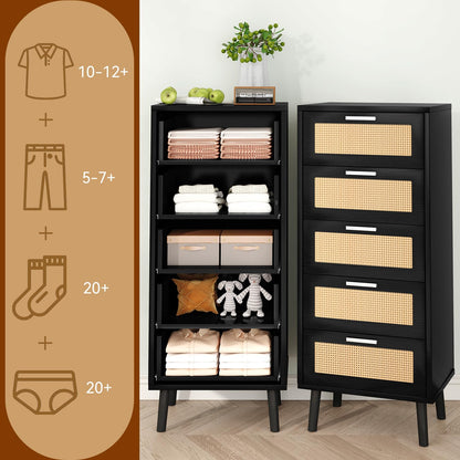 IBUYKE Rattan Chest of Drawers Bedroom with 5 Drawers,Black WST010B