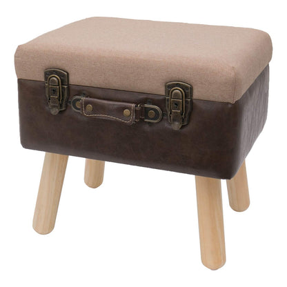 HMF Vintage Stool with Wooden Storage Space 40 x 32 x 39 cm Brown Classic