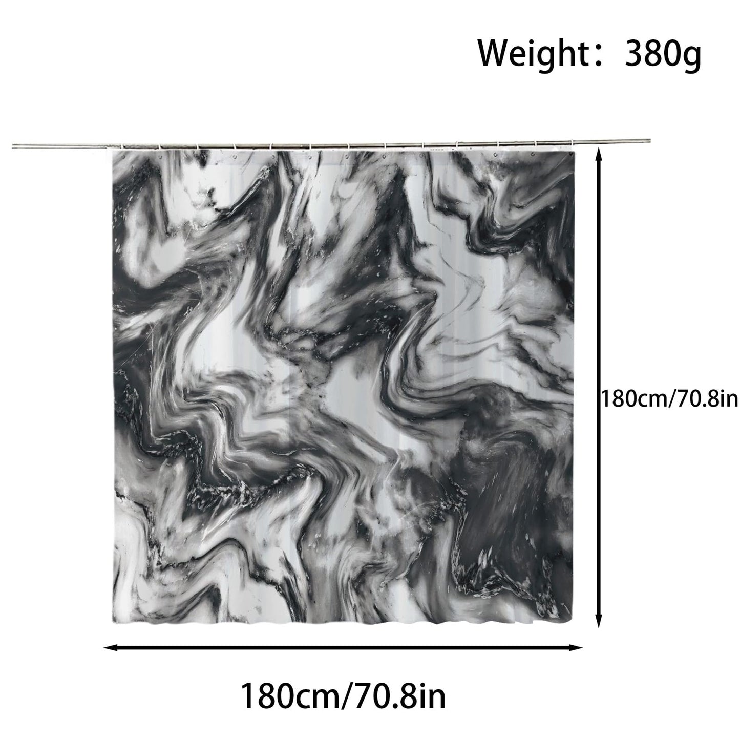 FAIRYGATE Long Shower Curtains With 12 Hook Mildew Water Resistant Bathroom 80 x 180cm Long Shower Curtain Liner Washable B9007