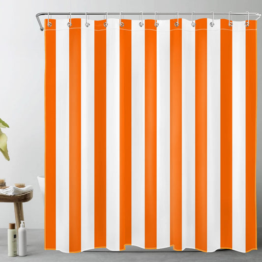 LB Orange and White Striped Shower Curtain Simple Geometric Art Shower Curtains for Bathroom Minimalist Polyester Anti Mould Waterproof Extra Long