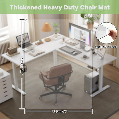 WASJOYE Office Chair Mat for Carpet/Hardwood Floor, 90x120cm Heavy Duty Chair Mat, PET Floor Protector for Office Chair, 1/5" Thick Flat Packaging