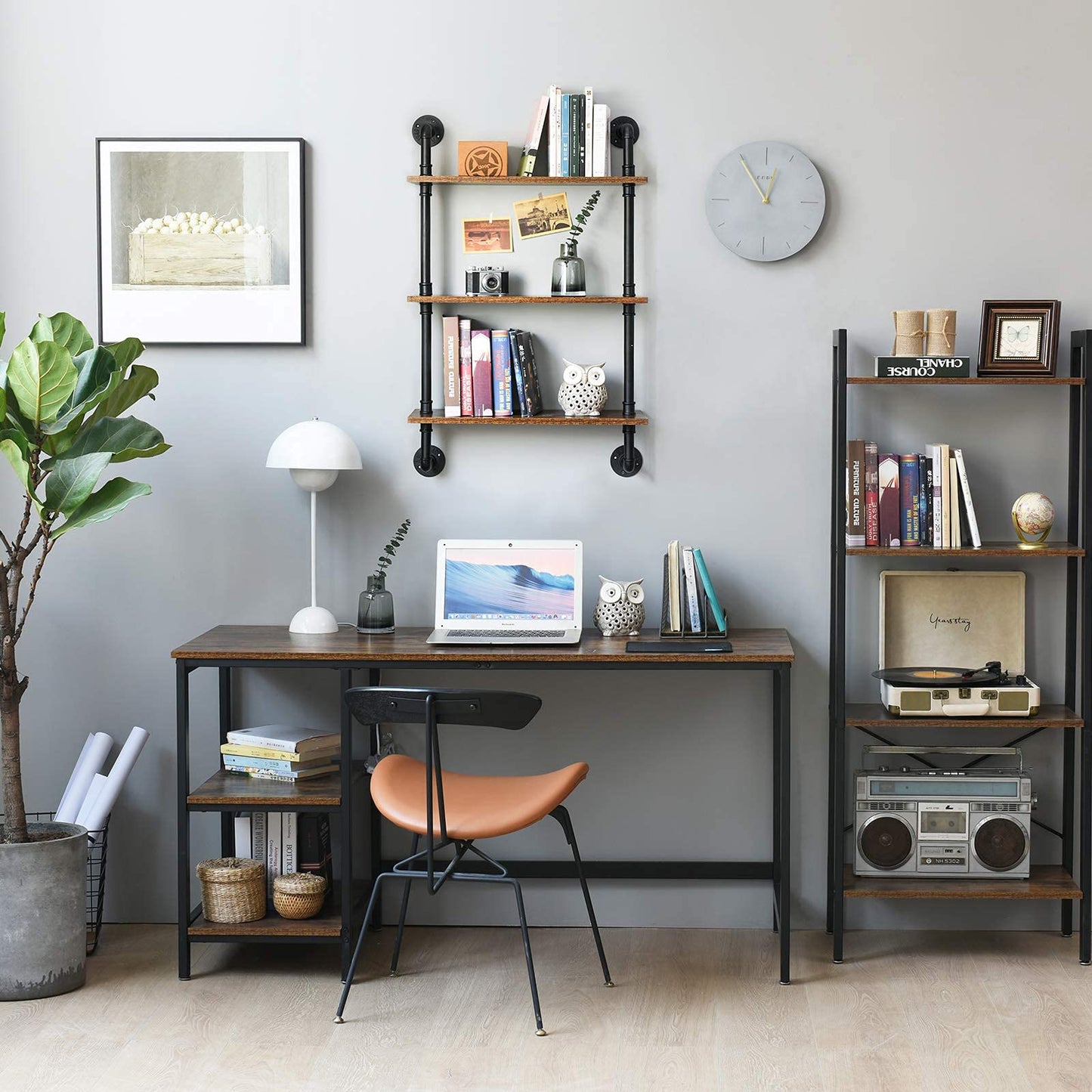 IBUYKE Pipe Floating Shelves, Wall Shelf Outdoor, 60x20x95cm, Decorative Shelving Unit for Wall, Plant Stand, Storage Organiser Shelf for Bedroom,