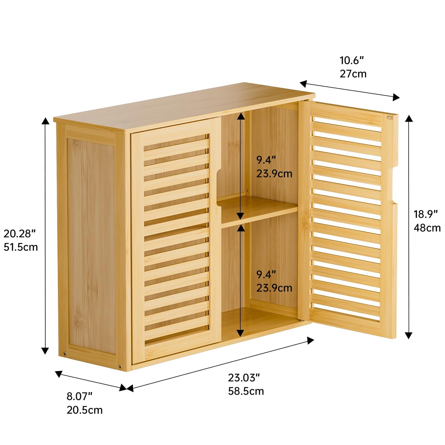 HITNET Bathroom Wall Cabinet, Medicine Cabinet Over the Toilet, Bamboo Hanging Storage Organizer with 2 Doors and Adjustable Shelf for Kitchen