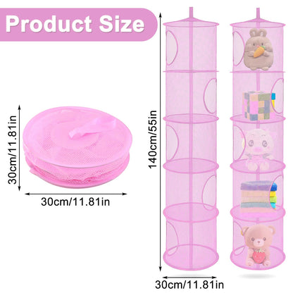 ZYETGH 5 Tier Hanging Mesh Storage Basket, 2 PCS Hanging Teddy Storage Net Foldable Soft Toy Storage Hanging Mesh Basket for Cuddly Toys Clothes