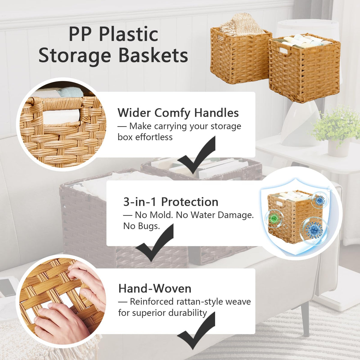 Mangata 28 cm Storage Cube Boxes for 30 cm Closet, Rattan Effect Storage Baskets, Wicker Woven Polyrattan Material Closet Organizer, 28x28x28 cm