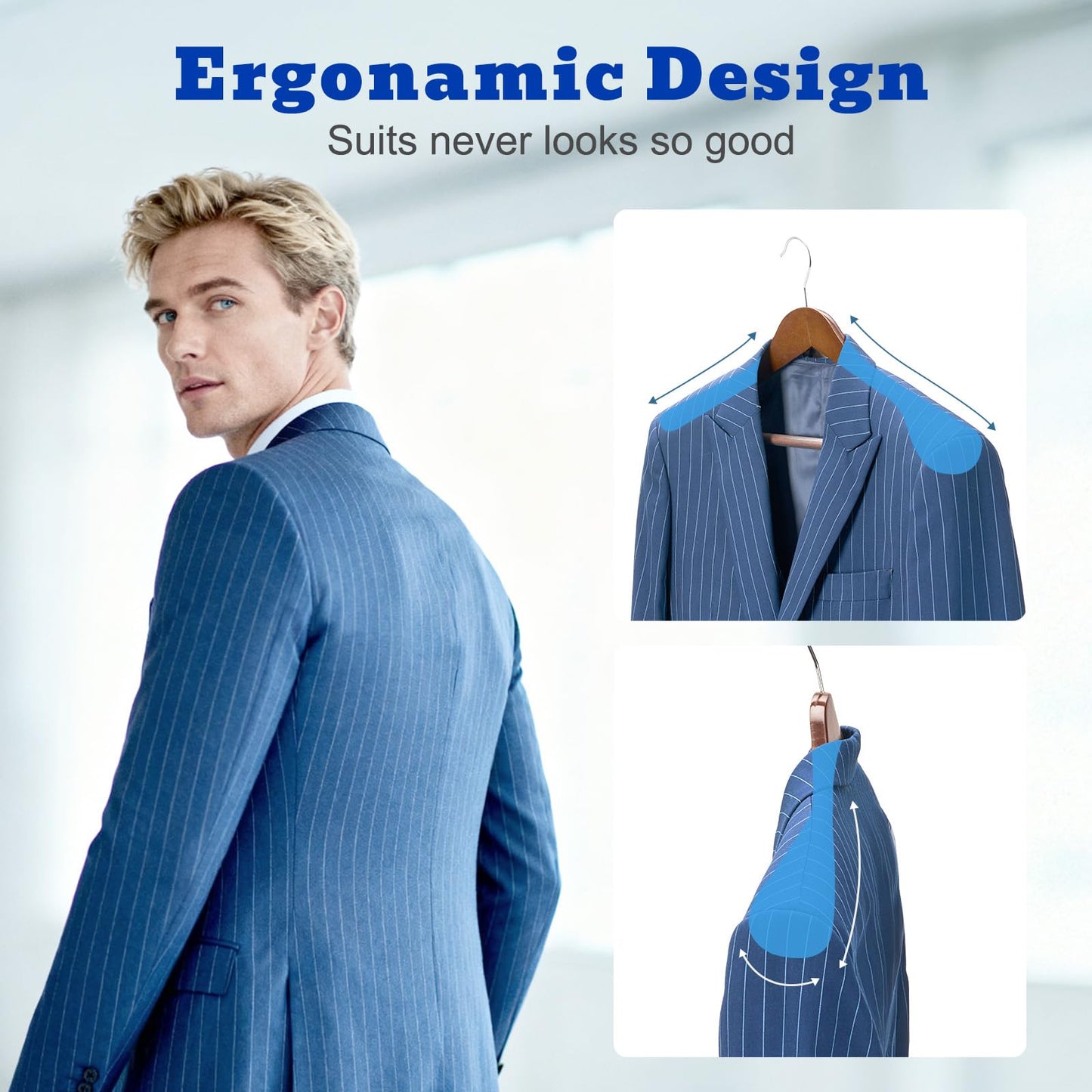 HOUSE DAY Wooden Hangers for Clothes,6pcs Heavy Duty Coat Hangers Walnut Wood for Suit,Clothes Hanger for Adult