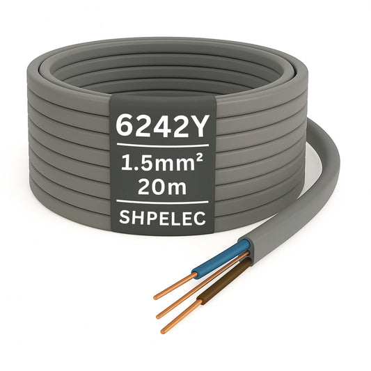 SHPELEC? 6242YH Twin and Earth Cable - 1.5mm 20m | Electrical Mains Socket Ring Wire BASEC Approved - Multiple Lengths (20metres - 1.5mm Twin and