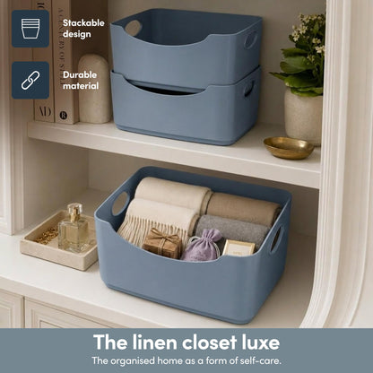 KEPLIN 6 Pack Plastic Storage Baskets with Handles, BPA-Free Dishwasher Safe Organiser Boxes for Kitchen, Bathroom, Pantry, Shelves & Drawers