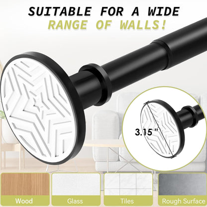 VIOREMOS Tension Curtain Rod 31 to112 In Extra Long Curtain Rod Adjustable Pole Heavy Duty Spring Matte Black Shower Curtain Rod for Bathroom Windows