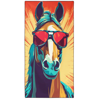 Violetpos Cool Horse with Sunglasses Beach Towel, Extra Large 180x90 cm 250GSM Microfibre, Sand Free Quick Dry