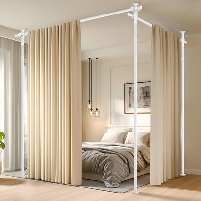 JILRON Room Divider, Tension Rod, No Drilling, for Balcony, Privacy Screen and Changing Room, Adjustable (H110-300 x W183-508 cm), Easy to Install