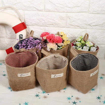 Hanging Small Storage Baskets 4pcs Cotton Linen Storage Bag with Handle