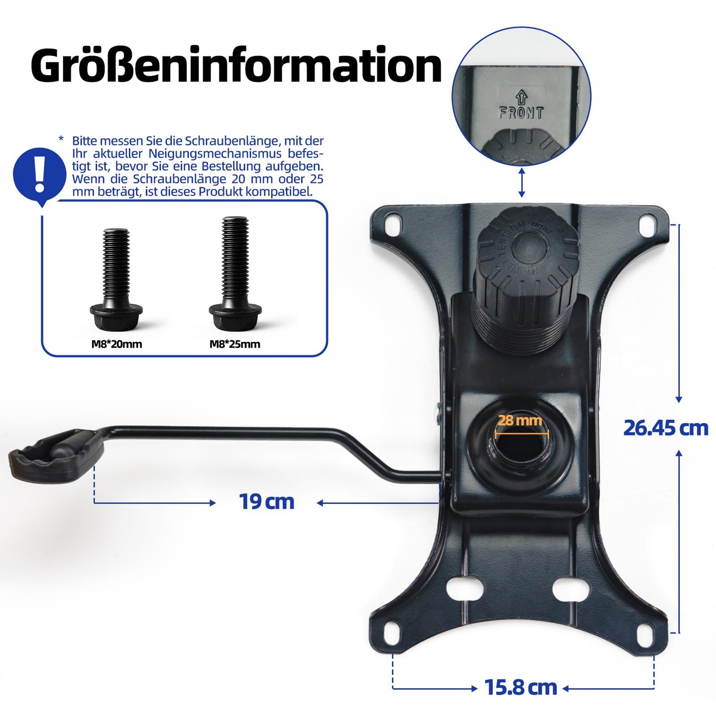 Sytopia Metal Seat Mechanism for Office Chair, 227 kg Base Plate with 6 Inch x 10.2 Holes, Rocker Function & Height Adjustment