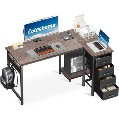 Coleshome Small Corner Desk with Drawers for Home Office, 120x70 cm, Grey