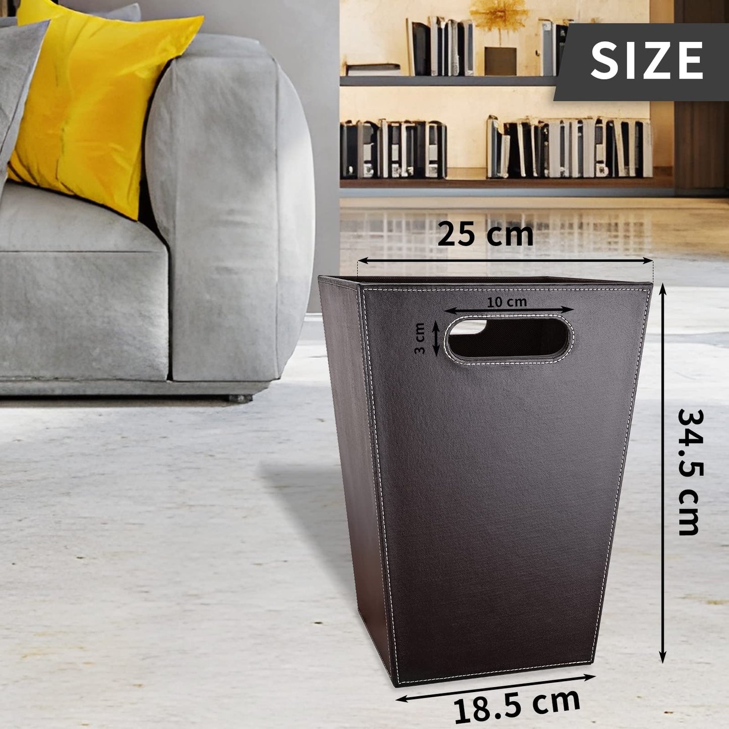 GORESE Office Square Waste Paper Bin Leather Modern Design Waste Paper Bin for Kitchen, Bathroom, Office (Brown)
