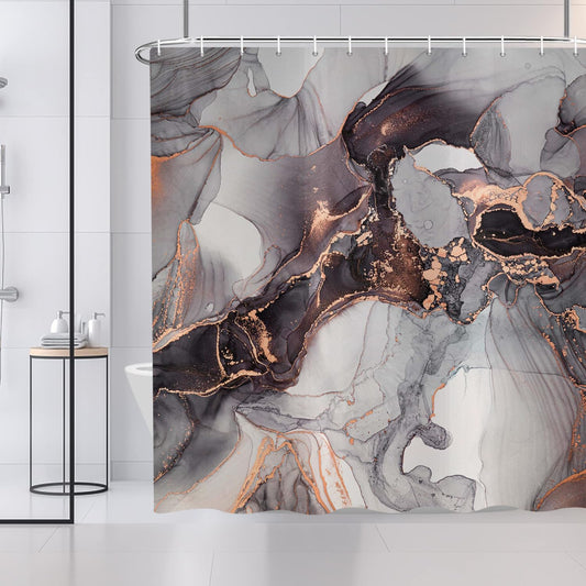 ASDCXZ Marble Shower Curtain 180x180 cm, Modern Abstract Art Black Gold Grey Marble Optic Texture Bath Washable Shower Curtains Polyester Textile