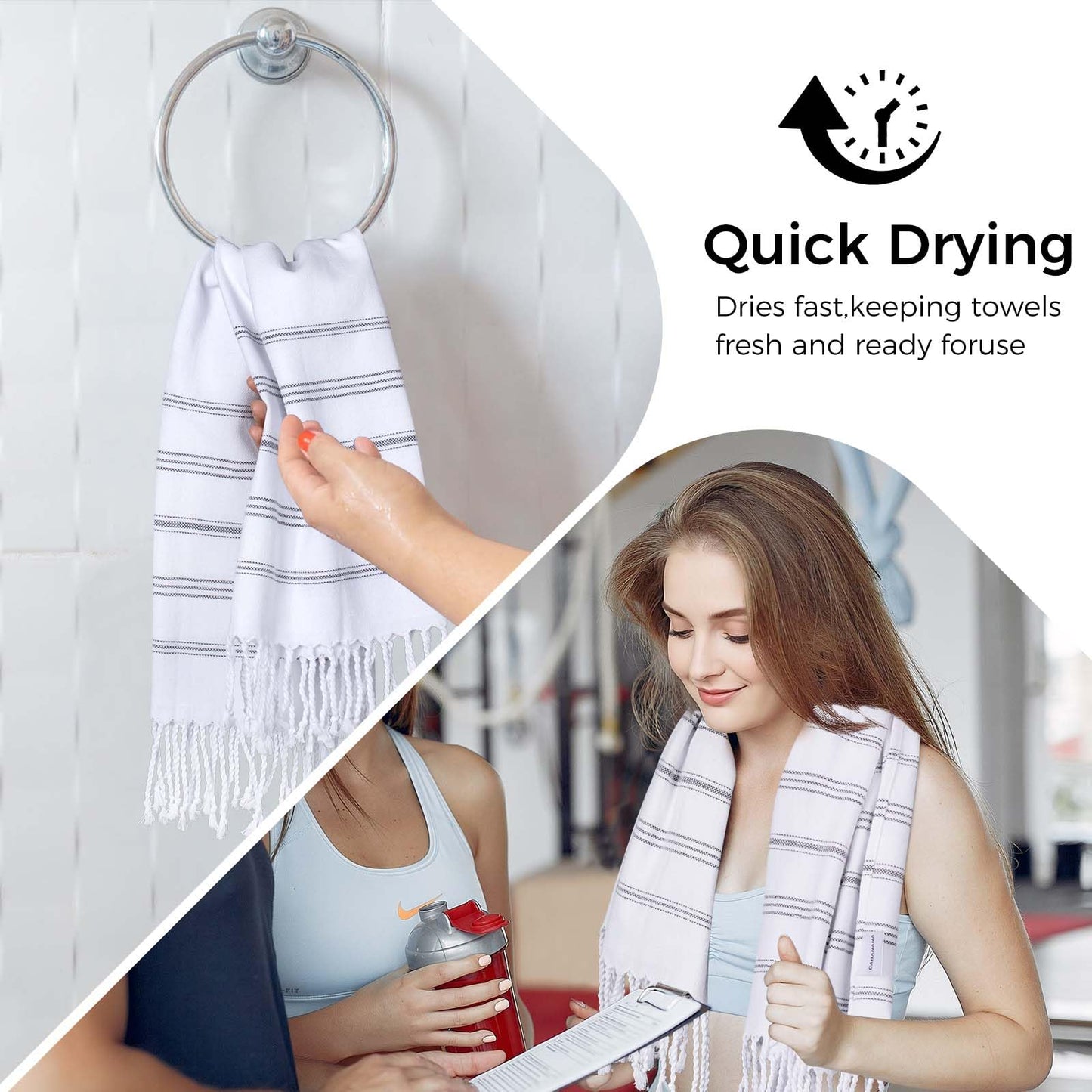 Ouxiaobai Hand Towels for Bathroom - Pack of 2 Turkish Hand Towels Set, Thin Decorative Tea Towel, 20 * 30 Inch Kitchen Cloth with Tassel (White)