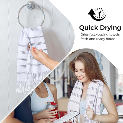 Ouxiaobai Hand Towels for Bathroom - Pack of 2 Turkish Hand Towels Set, Thin Decorative Tea Towel, 20 * 30 Inch Kitchen Cloth with Tassel (White)