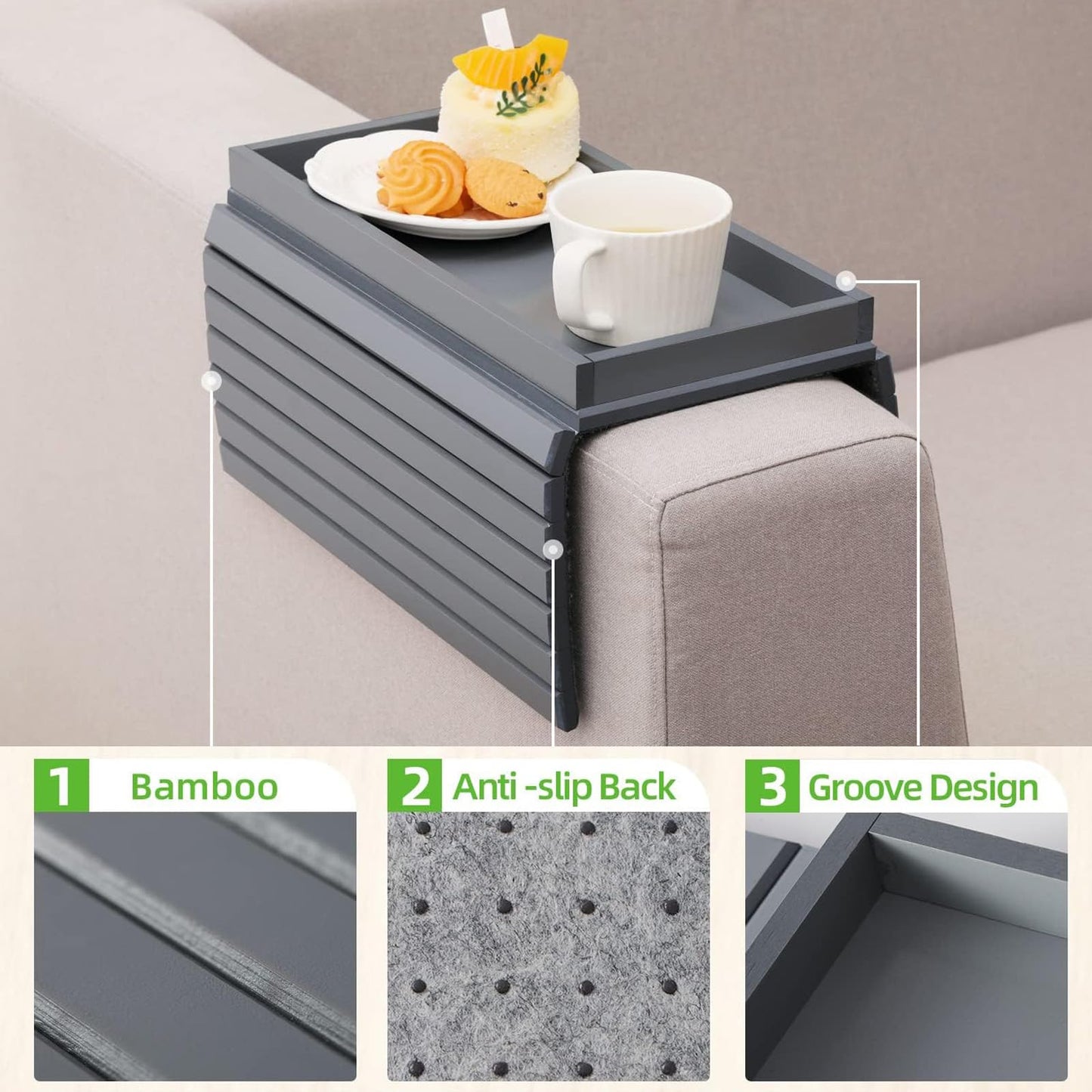 SHILIPAIJC Sofa Arm Tray, Armchair Tray Sofa Arm Table with Cup Mats