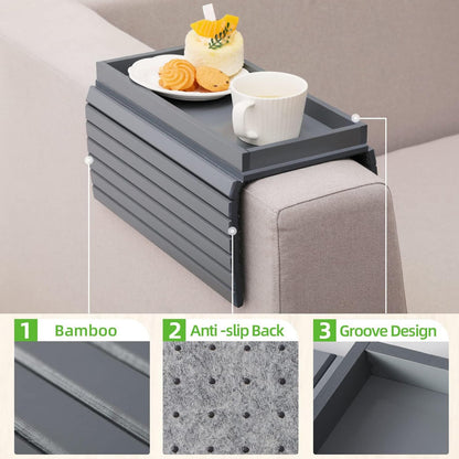 SHILIPAIJC Sofa Arm Tray, Armchair Tray Sofa Arm Table with Cup Mats
