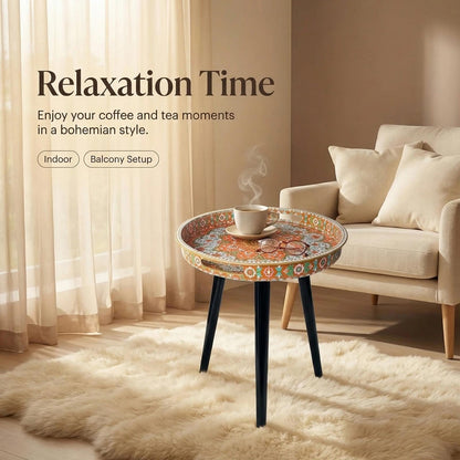 Simmer Stone Round Indoor Side Tables with Detachable Wooden 3 Legs, Versatile Tray Table, Perfect For Round Coffee Table Tea