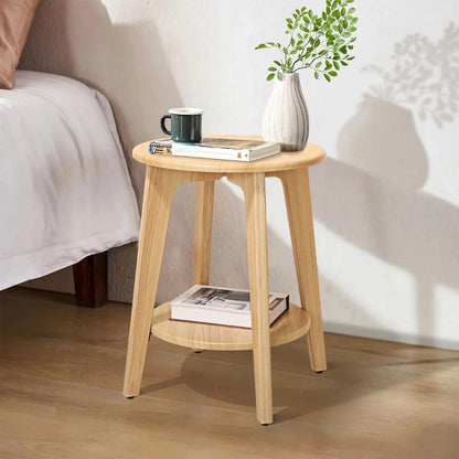 FEUFOAM End Table Small Round Side Table with 2 Storage Shelves Beige End Tables Accent Sofa Bedside Table Modern Night Stand for Living Room Bedroom