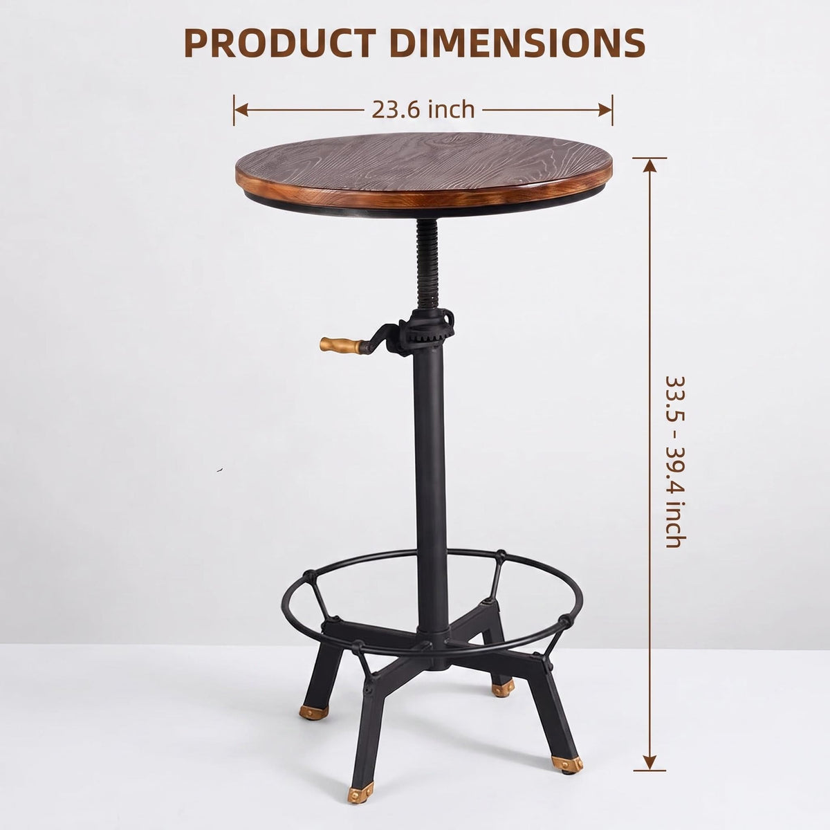 BOKKOLIK Industrial Bar Table 33.47-39.37inch Height Adjustable Swivel Wooden Top Vintage Breakfast Dining Table Farmhouse Cocktail Bistro Pub Table