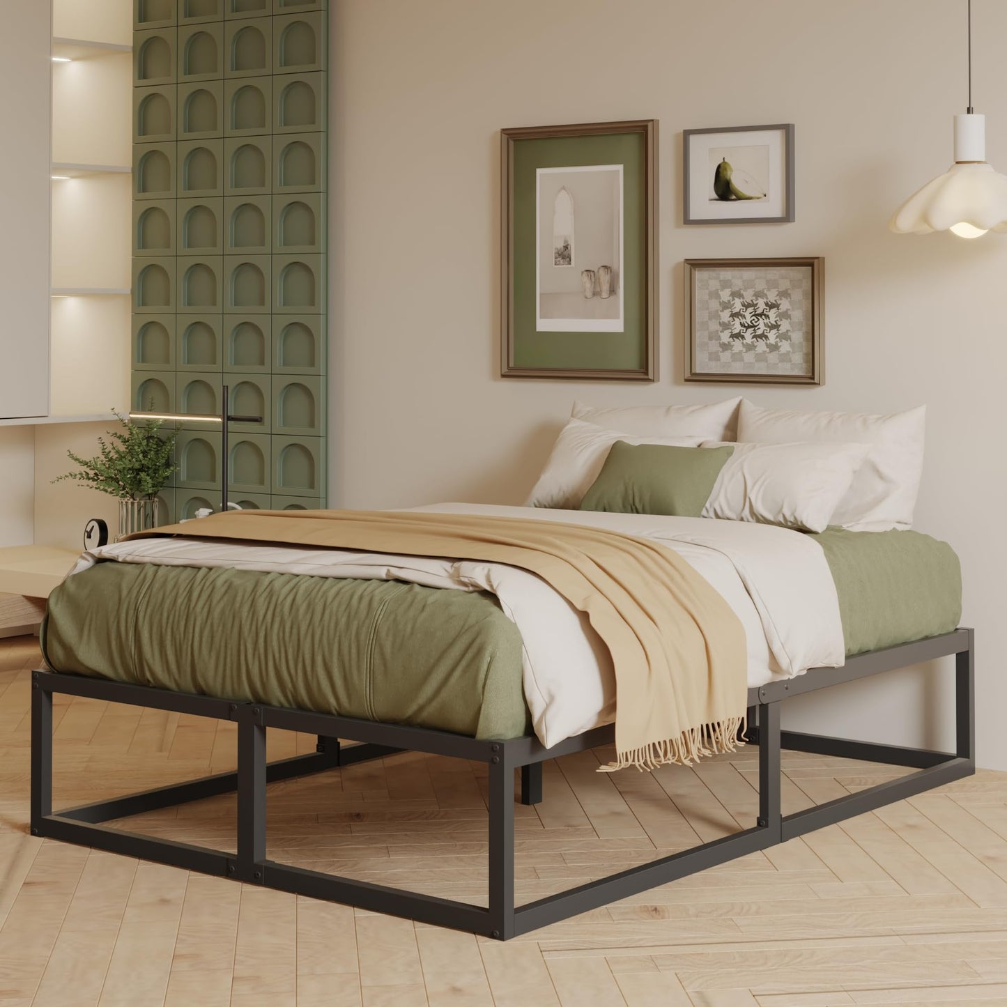 EMODA Metal Bed Frame 140 x 190cm with Steel Slats Support, Black