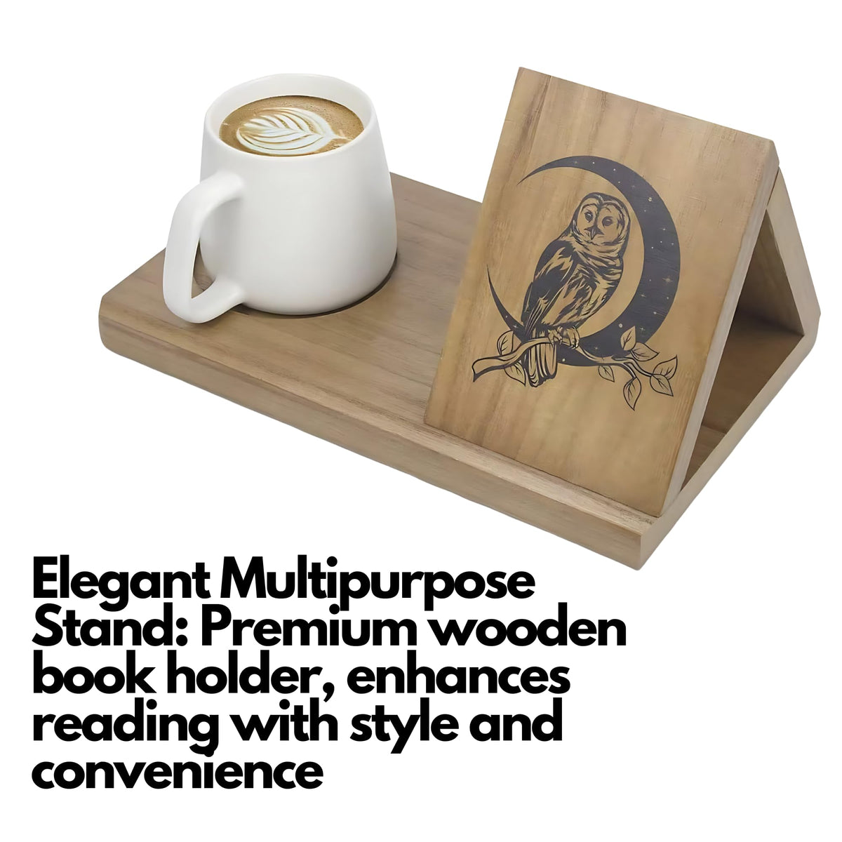 Premium Wooden Book Stand Holder Organiser - Space Saving Triangular Design Bookshelf Any Room - Hold Books, Tablets, Glasses, Drinks