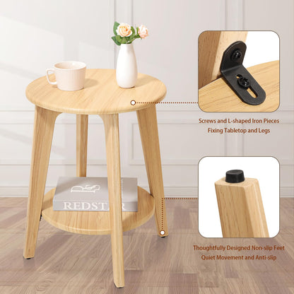 FEUFOAM End Table Small Round Side Table with 2 Storage Shelves Beige End Tables Accent Sofa Bedside Table Modern Night Stand for Living Room Bedroom