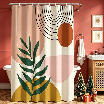 Lerores Shower Curtain, 220 x 200 cm, Leaf Print, Weighted Hem, Anti-Mould Textile, Water-Repellent