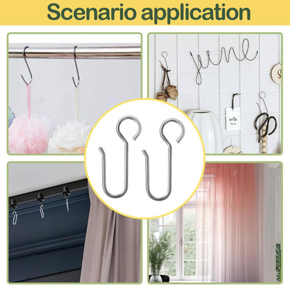 20PCS Shower Rail Hooks Silver Shower Curtain Hooks S Shaped Showers Hook for Curtains Rust Proof Stainless Steel Showers Curtain Rings for Bathroom