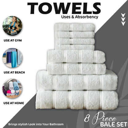 FAIRWAYUK 8-Piece Towels Bale Set for Bathroom, Ultra Soft Premium Quality Water Absorbent Towel Gift Sets, 100% Egyptian Cotton