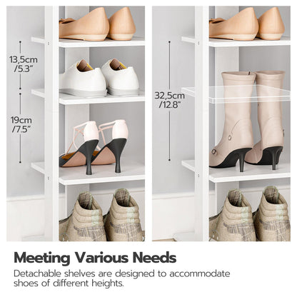 HOOBRO Vertical Shoe Rack, 7 Tier Shoe Storage Organizer with Hooks, Narrow Shoe Rack for 7 Pairs, Space Saving, Stable and Strong, for Entryway