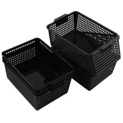 Zopnny 6 Pack Plastic Desktop Storage Basket, Large Organized Basket, Black