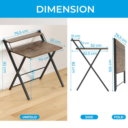 GreenForest No Assembly Required Folding Desk with Monitor Shelf,Brown