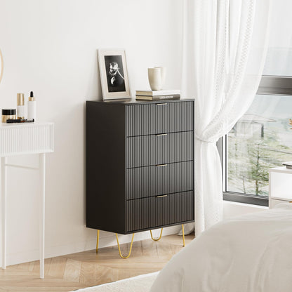 HEYZOEY Chest of 4 Drawers for Bedroom, 60x34x91cm, Wood Storage Dresser Bedroom Furniture Cabinet for Living Room,Office,Lounge,Black