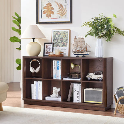 LELELINKY 8 Cube Storage Bookcase, 53" Wide Wooden Book Shelf with Thickened Base, Freestanding 2-Tier Open Book Case Unit with Curved Edge