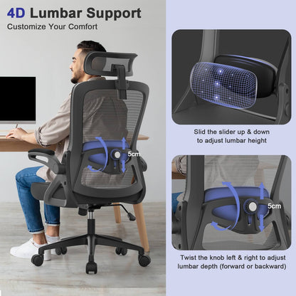 YONISEE Office Chair Ergonomic Office Chair with Lumbar Support, Adjustable Armrests and Headrests, Mesh Chair High Back Comfortable for Home Office