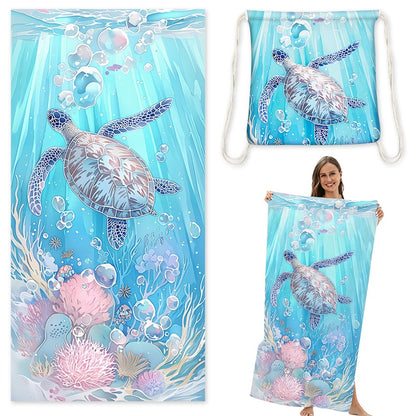 Microfiber Beach Towel Sand Free Absorbent Extra Large Travel Towels for Adults Kids Microfibre Towels for Adults with Drawstring Bag 2in1